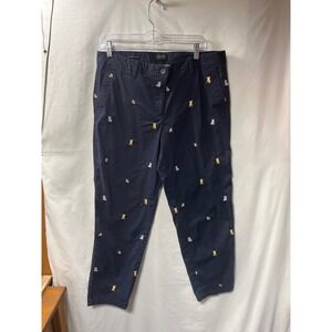 Talbots Relaxed Chino Pants Womens 12P Navy Blue Embroidered Dog  Ankle Pant